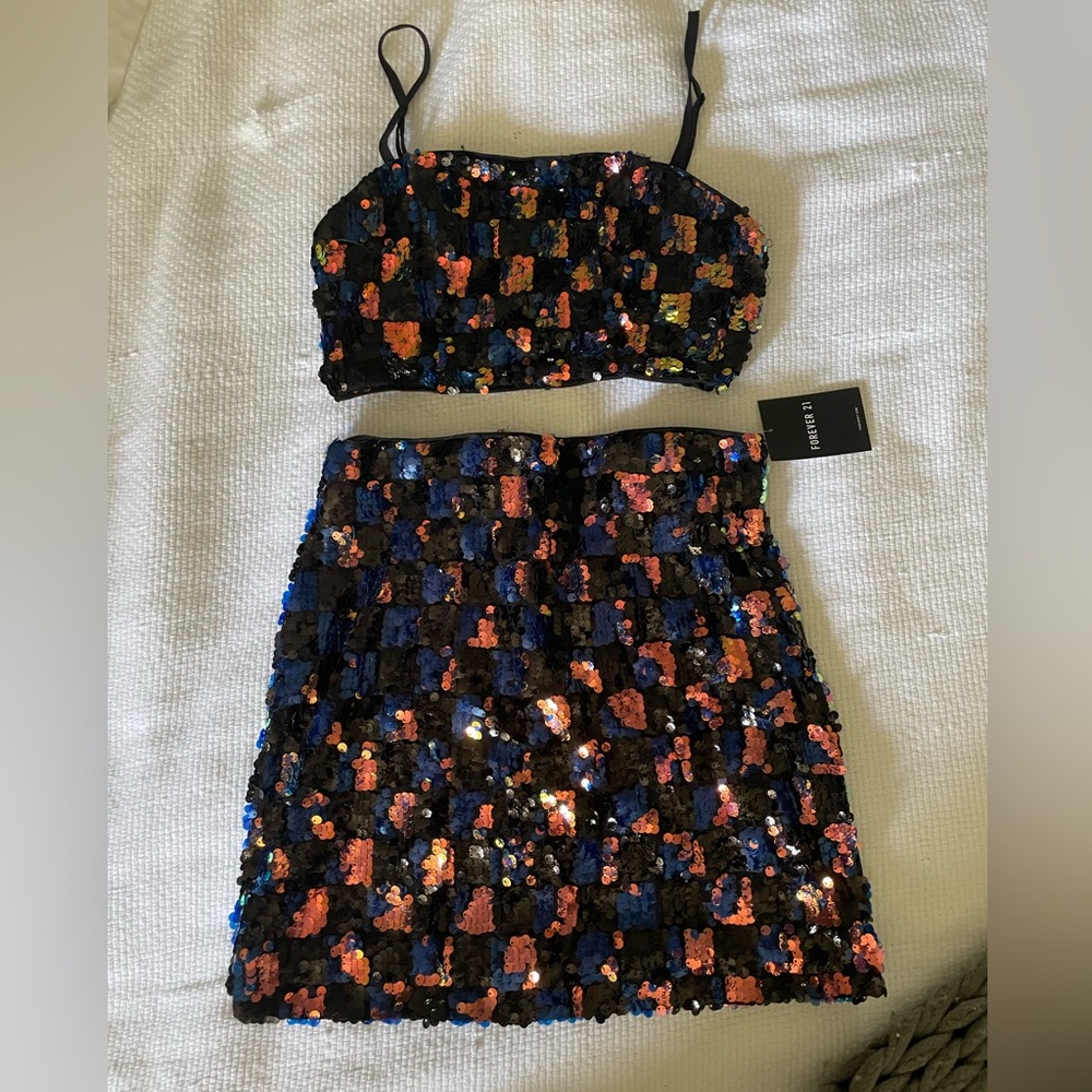 Festival Blue sequin matching set - crop top and skirt